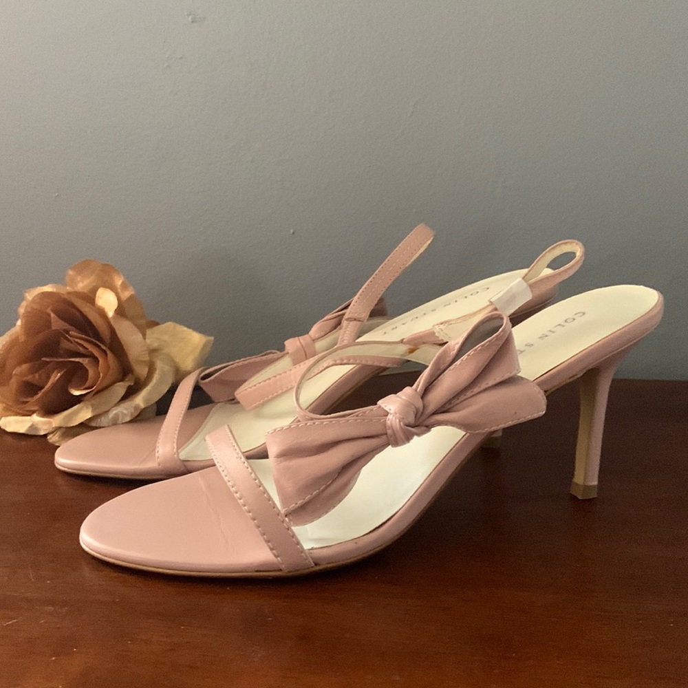 COLIN STUART GENUINE pink Leather bow 3 1/2 inch sandal’s. Size 7